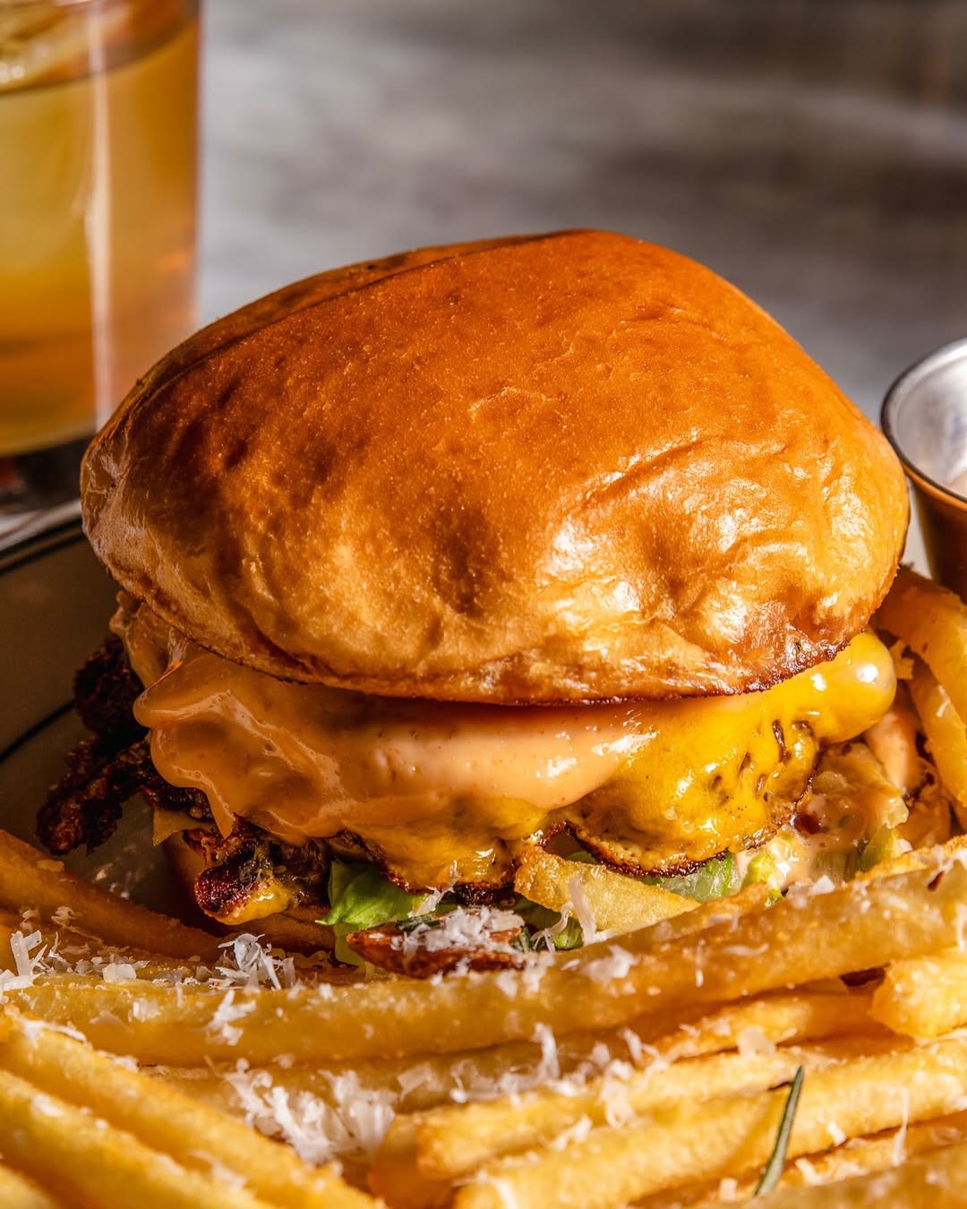 The Marrow cheeseburger with parm fries